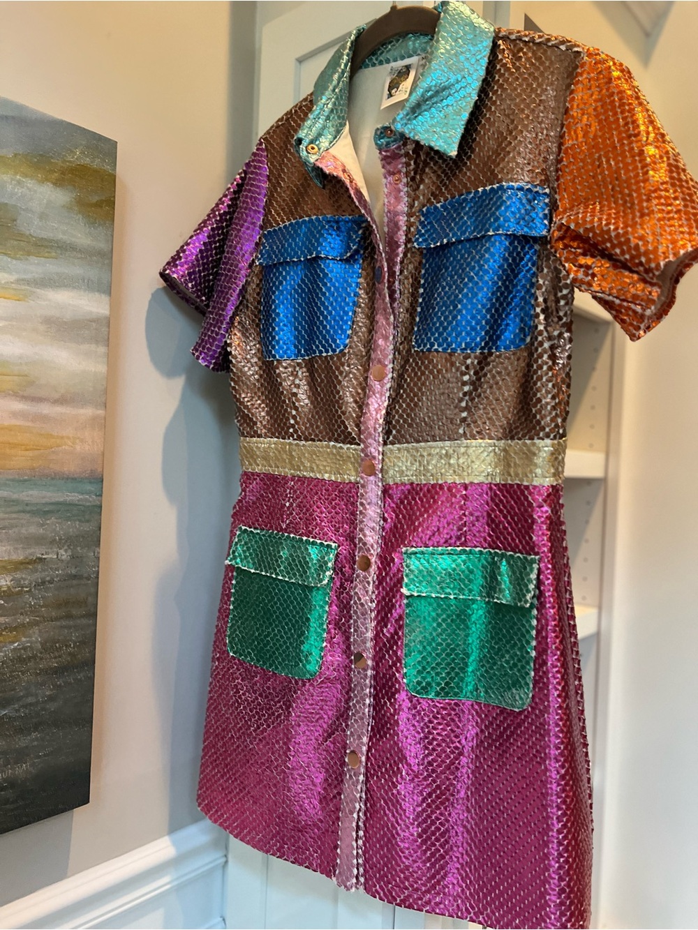 QUEEN OF SPARKLES METALLIC COLORBLOCK DRESS - size M